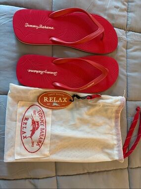 Tommy Bahama Red Relax Flip-Flop Sandals with Branded Carry Bag
